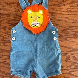 Baby Boden Denim Lion Appliqué Kids Shortalls